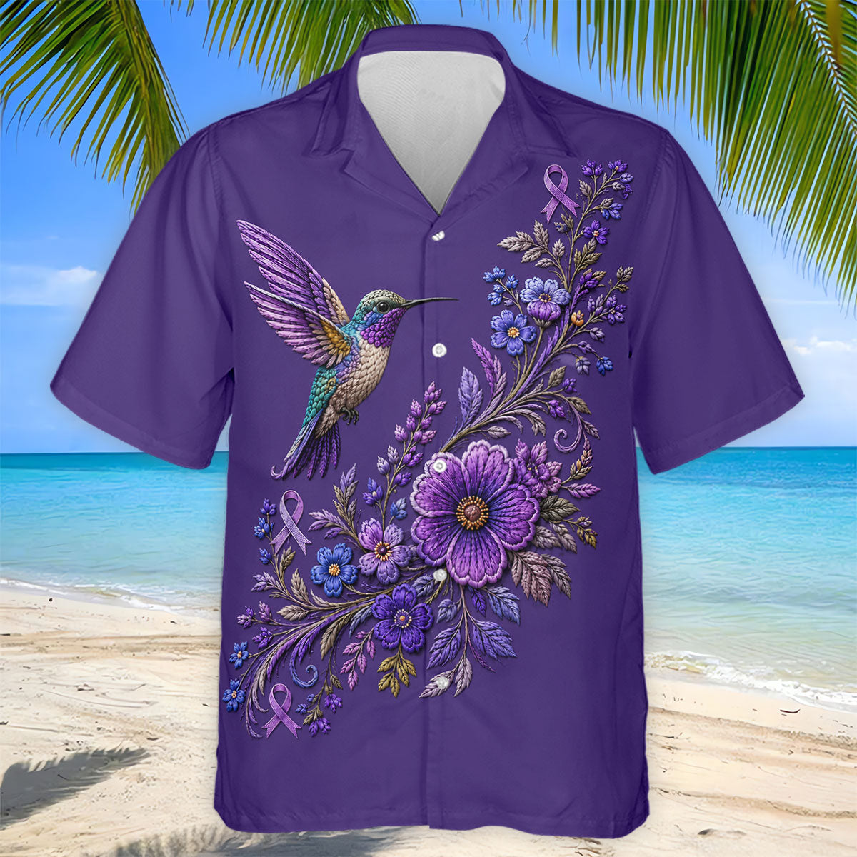 Purple Hummingbird Cancer Awareness Polo Shirt, Golf Shirts For Men, Mens Golf Apparel