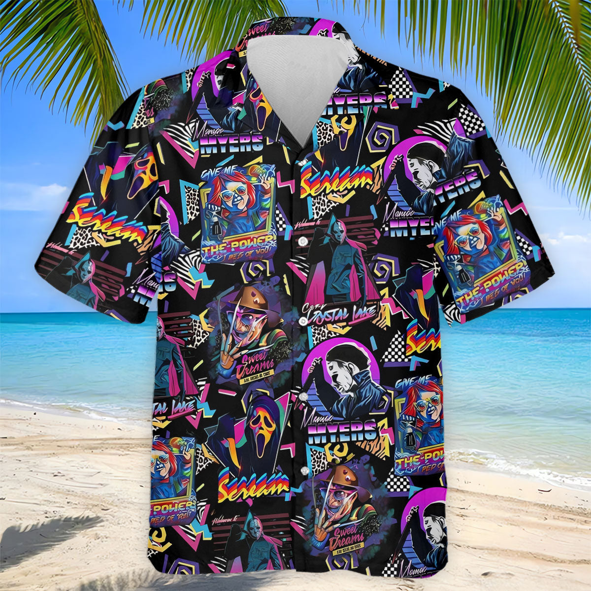Retro Halloween Horror Character Hawaiian Golf Shirt, Men's Golf Shirt, Golf Polo Shirts For Men