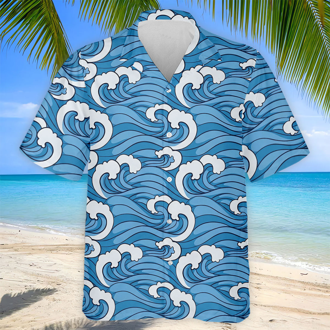 Japanese Wave Golf Shirt, Ocean Wave Pattern Men's Golf Polo, Polo Shirts For Men