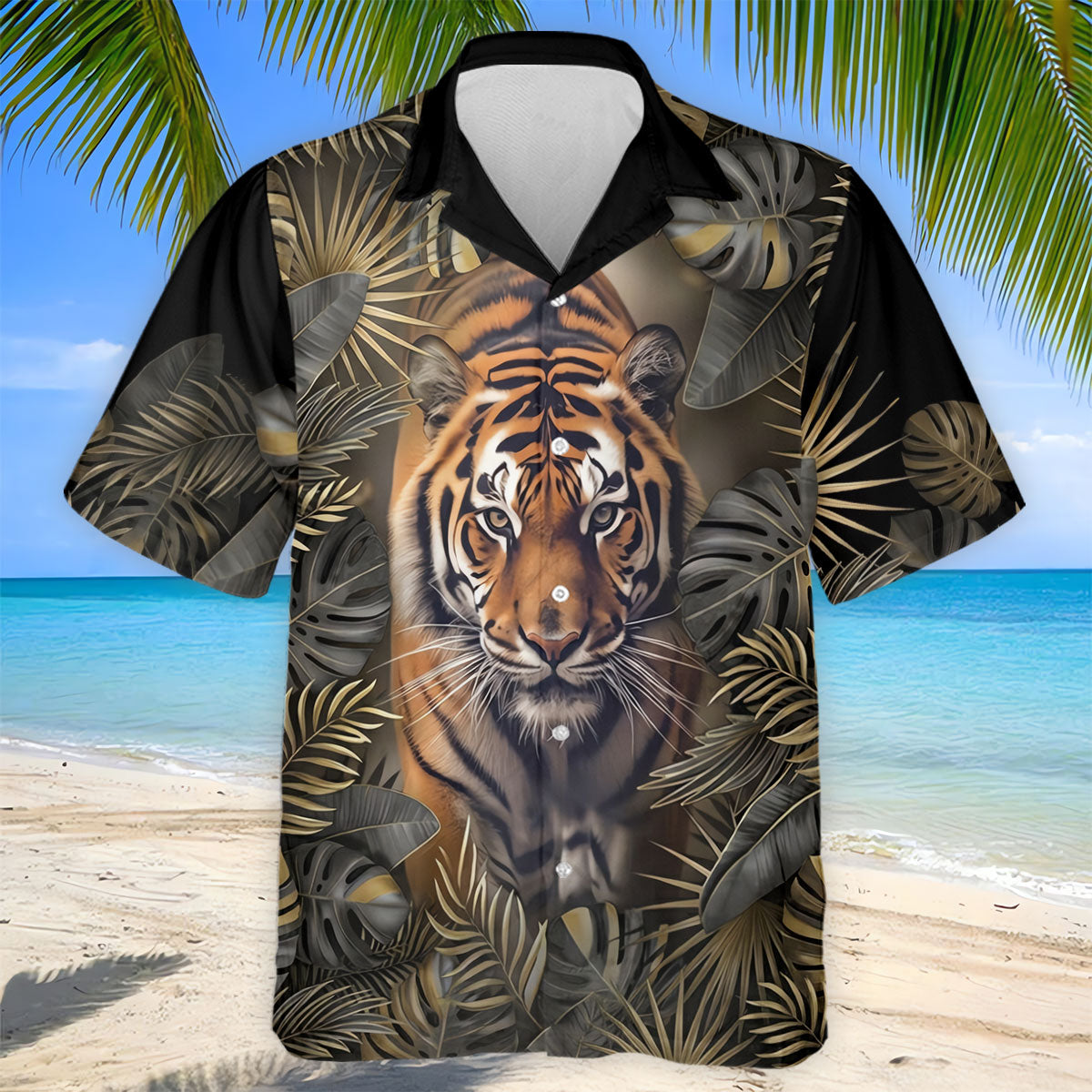 Majestic Tiger Tropical Golf Polo Shirt, Men's Golf Shirt, Golf Polo Shirts For Men