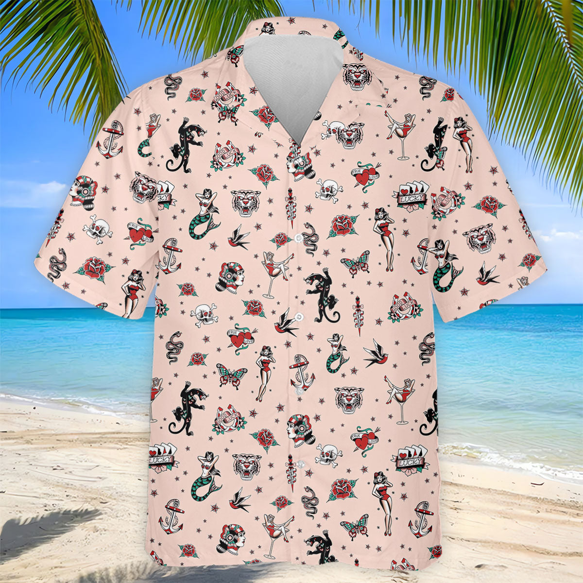 Vintage Tattoo Flash Icon Golf Polo Shirt, Golf Polo Shirts For Men, Mens Golf Apparel