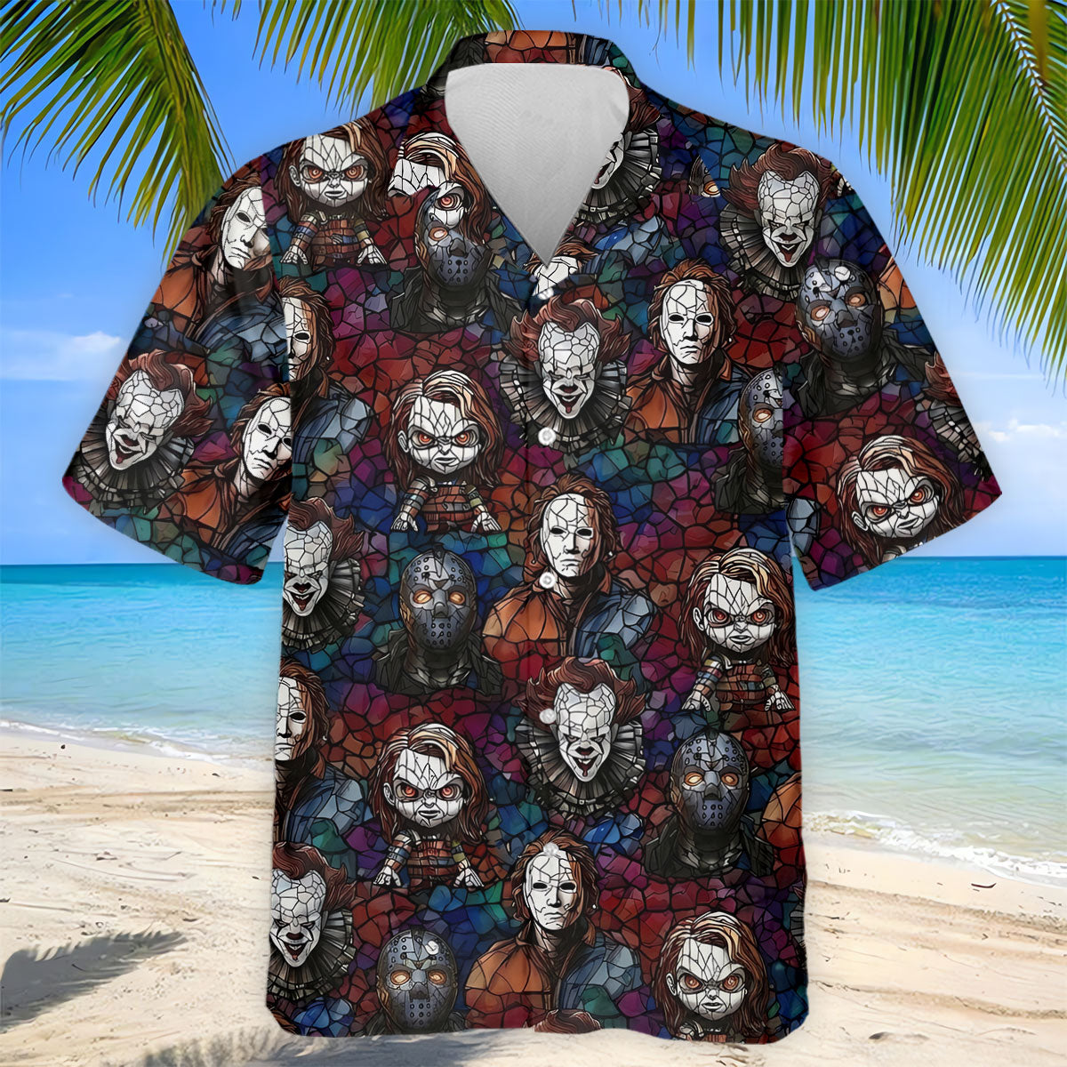 Stained Glass Horror Character Halloween Golf Shirt, Mens Polo Shirts, Golf Apparel For Men