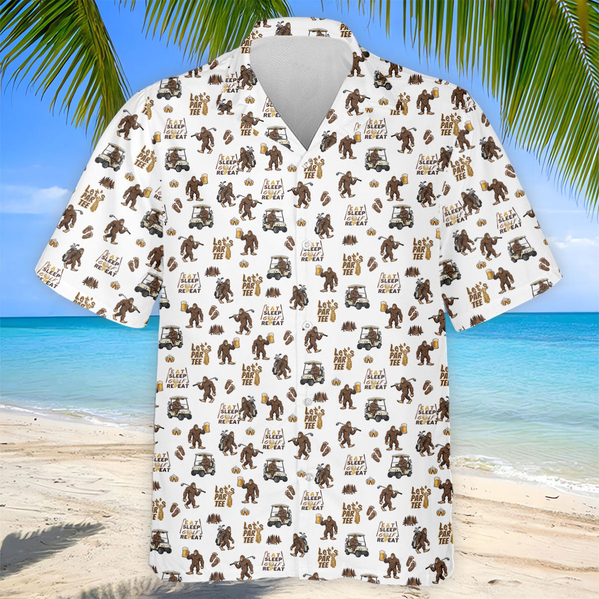 Let's Par Tee Bigfoot Golf Pattern Men's Golf Shirt, Golf Apparel For Men, Printed Golf Shirts