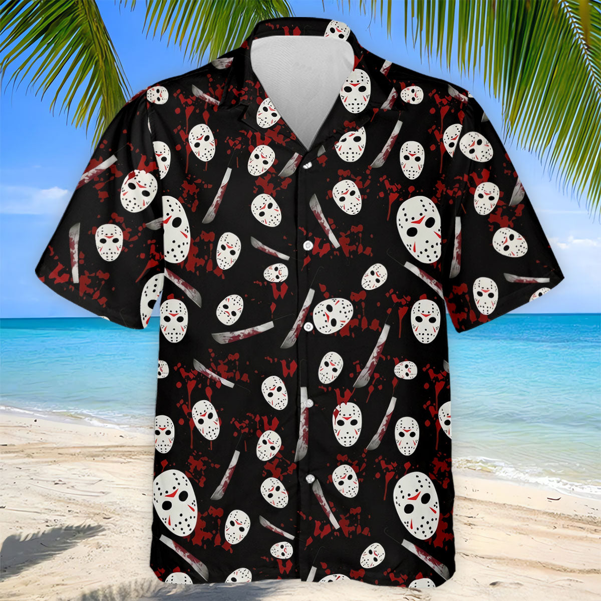 Hockey Mask Blood Pattern Halloween Golf Polo Shirt, Mens Golf Shirts, Printed Golf Shirts