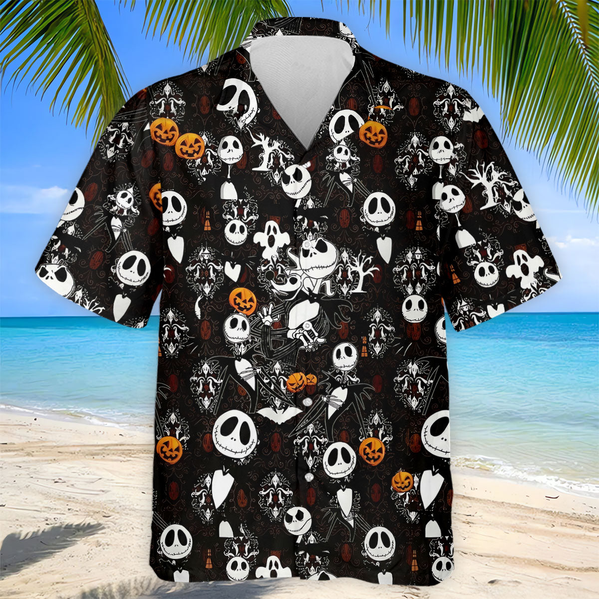 Halloween Pumpkin Skeleton Pattern Golf Polo Shirt, Hawaiian Golf Shirt, Mens Golf Apparel