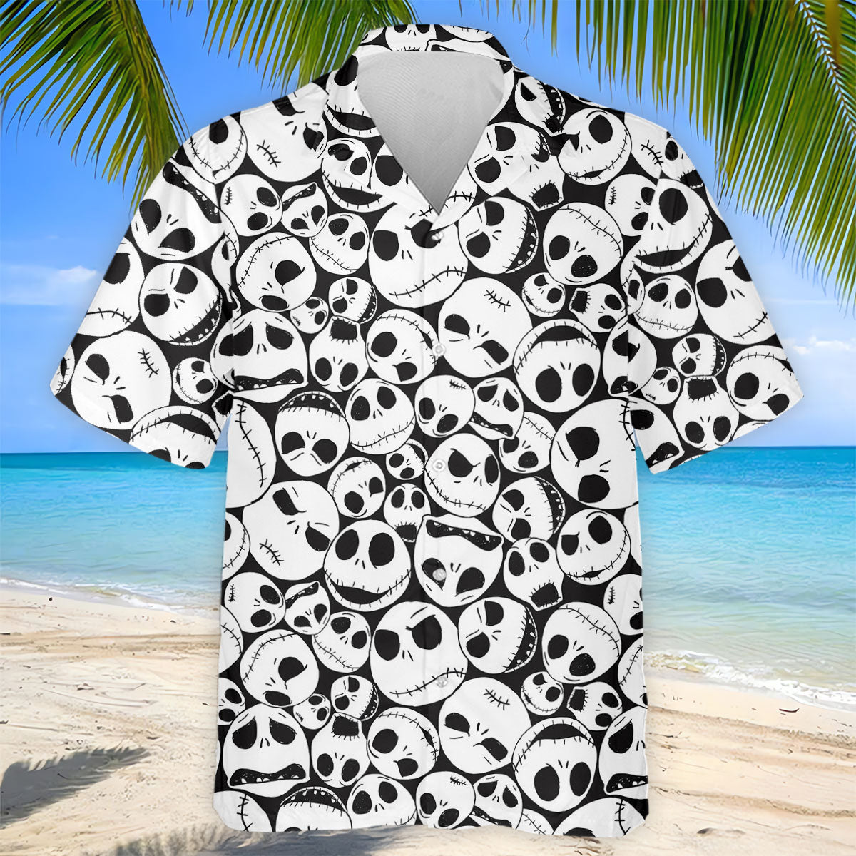 Horror Character Skull Face All Over Golf Polo Shirt, Golf Apparel For Men, Mens Polo Shirts