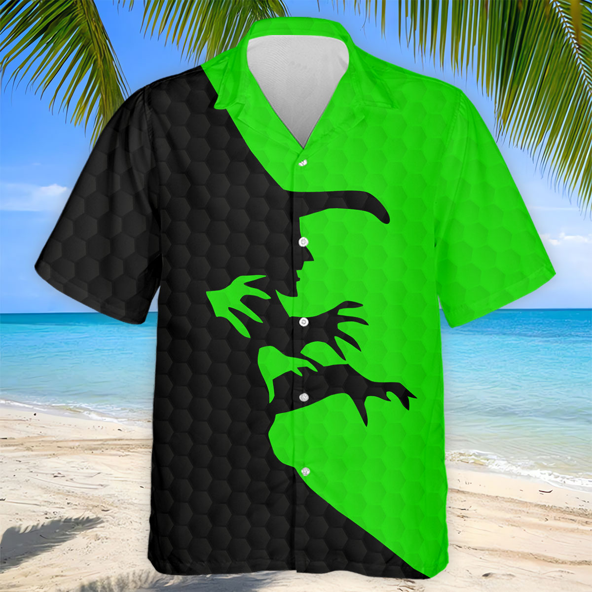 T-Rex Silhouette Halloween Golf Polo Shirt, Mens Golf Apparel, Hawaiian Golf Shirt