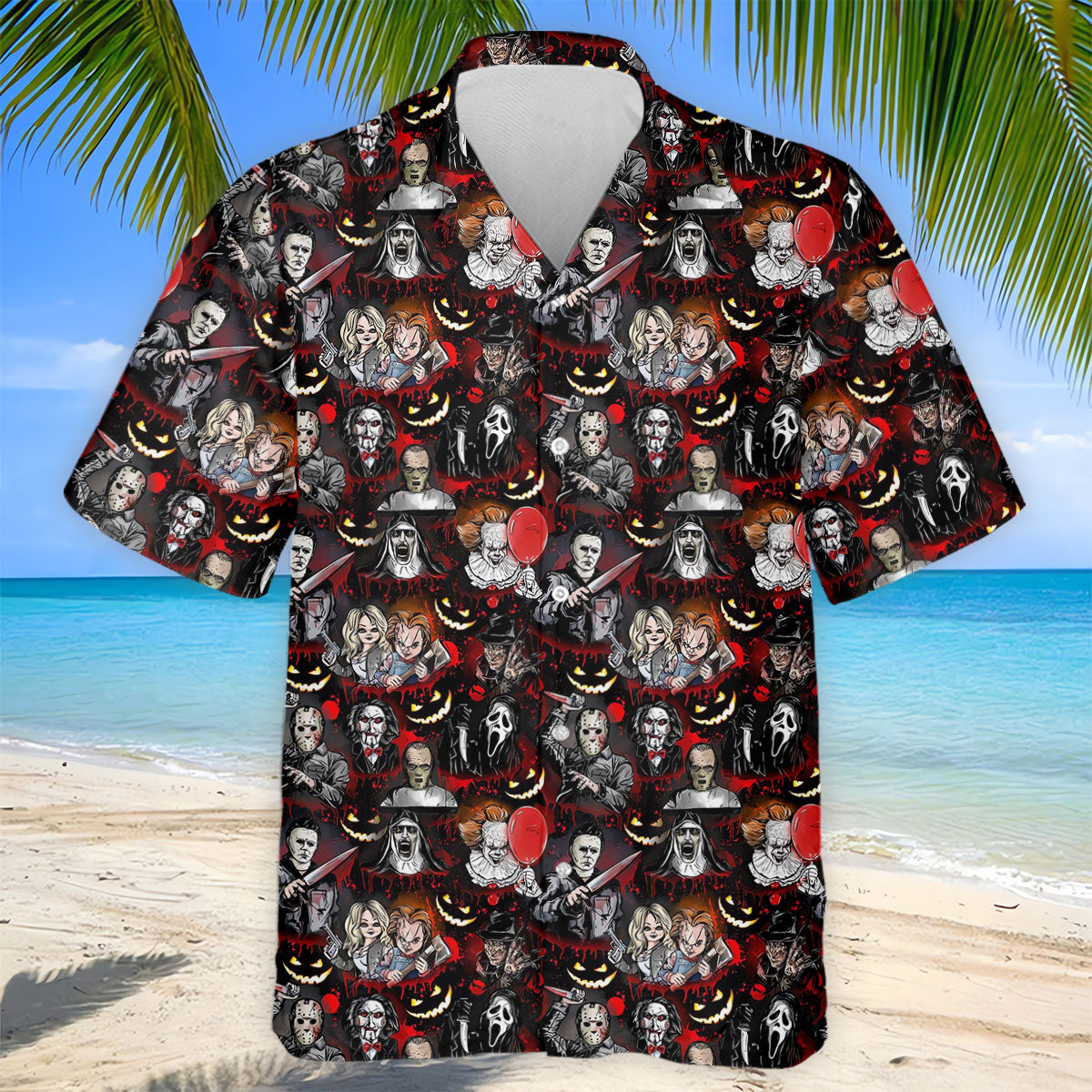 Horror Character Halloween Pattern Golf Polo Shirt, Mens Golf Shirts, Hawaiian Golf Shirt