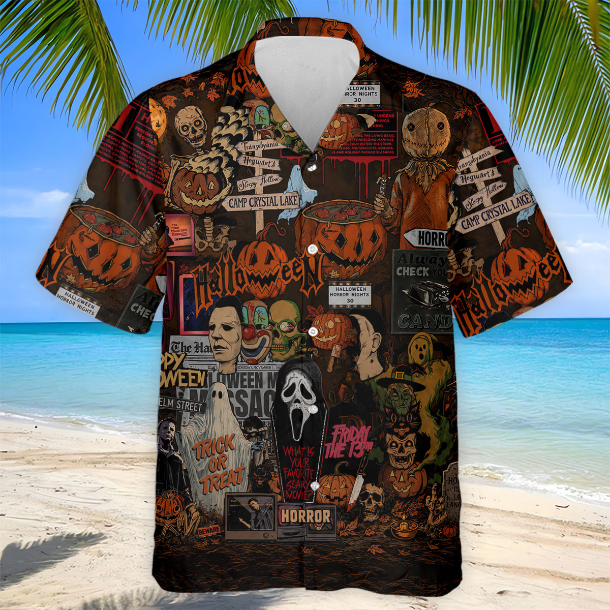 Horror Character Halloween Collage Golf Polo Shirt, Mens Golf Apparel, Polo Shirts For Men