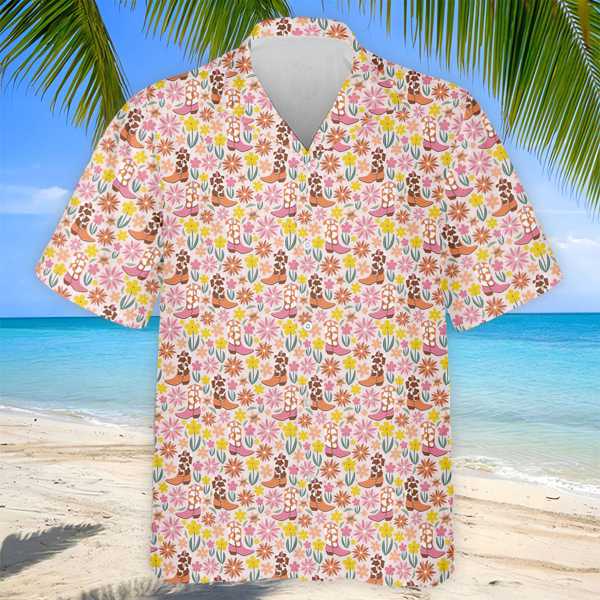 Pink Floral Cowgirl Boots Pattern Golf Polo Shirt, Mens Golf Polo, Golf Shirts For Men
