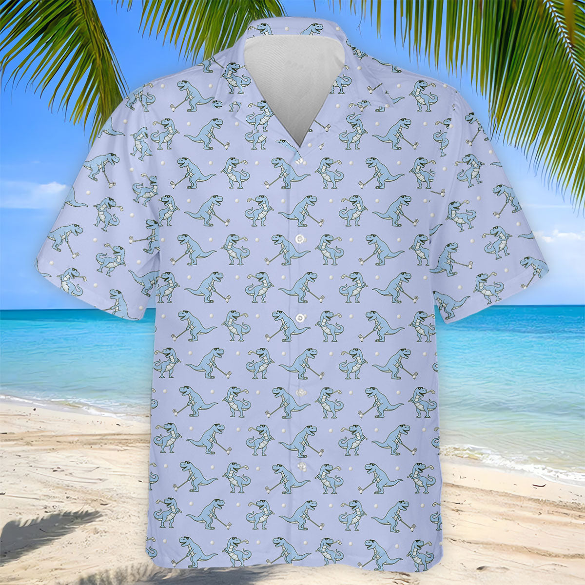 Blue T-Rex Dinosaur Golfer Pattern Golf Polo Shirt, Men's Golf Shirt, Mens Golf Polo