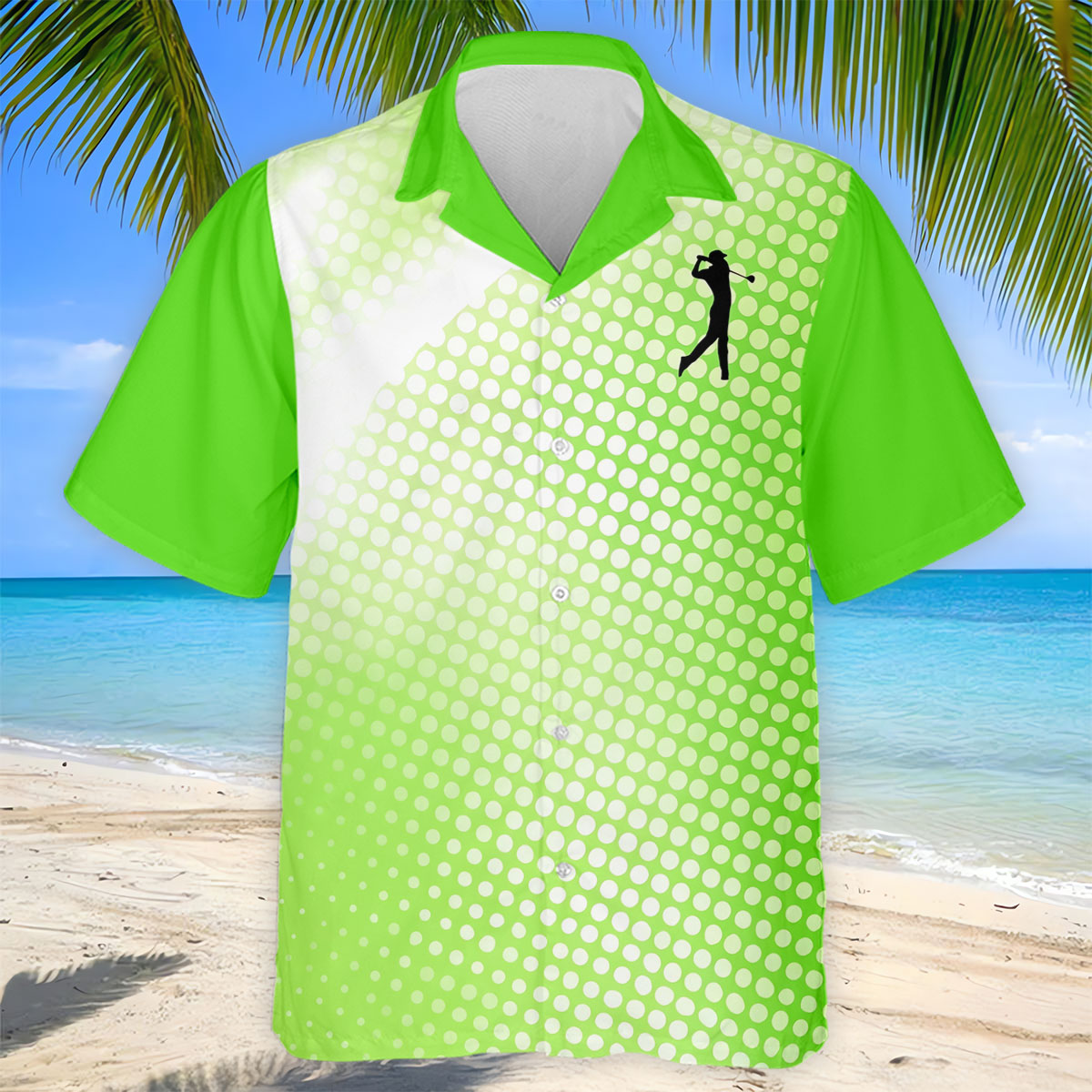 Green White Gradient Polka Dot Golf Shirt, Polo Shirts For Men, Golf Shirts For Men