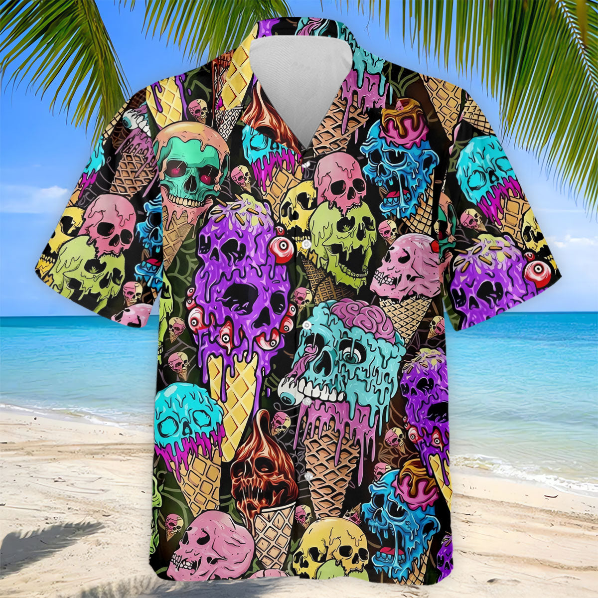 Melting Skull Ice Cream Halloween Golf Shirt, Golf Apparel For Men, Mens Golf Shirts