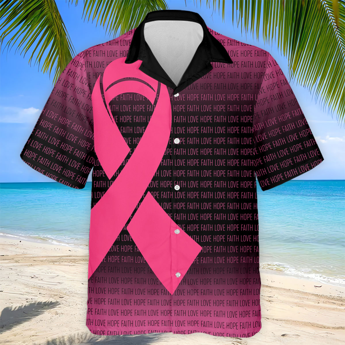 Faith Love Hope Pink Ribbon Breast Cancer Polo Shirt, Men's Golf Shirt, Mens Golf Apparel