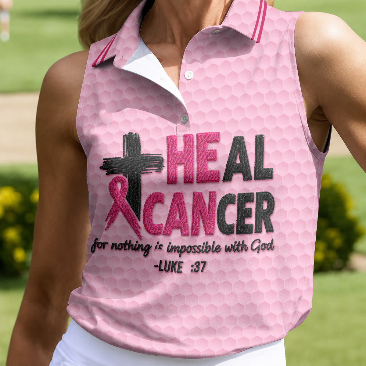 Heal Cancer Faith Pink Breast Cancer Awareness Shirt, Womens Golf Polo, Golf Shirts For Women