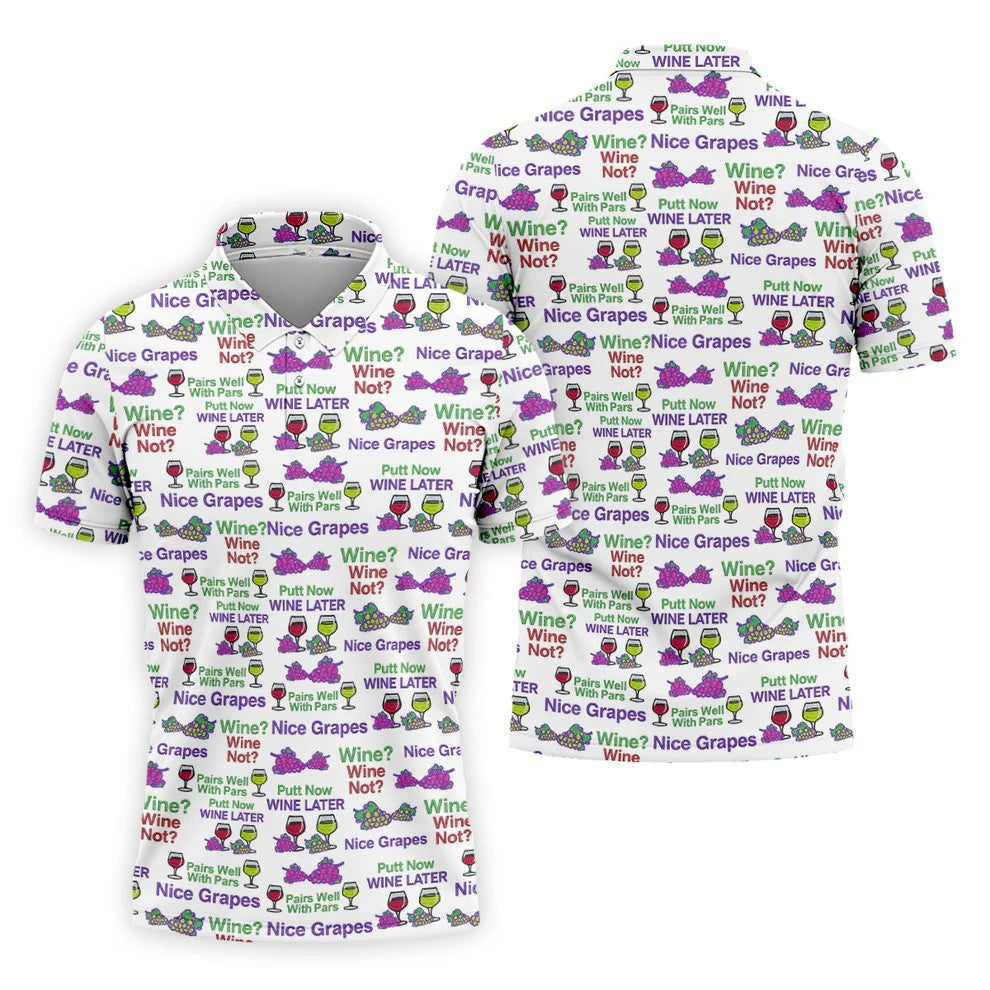 Wine Lover Golf Shirt, Grape Humor Print, Golf Shirts For Men