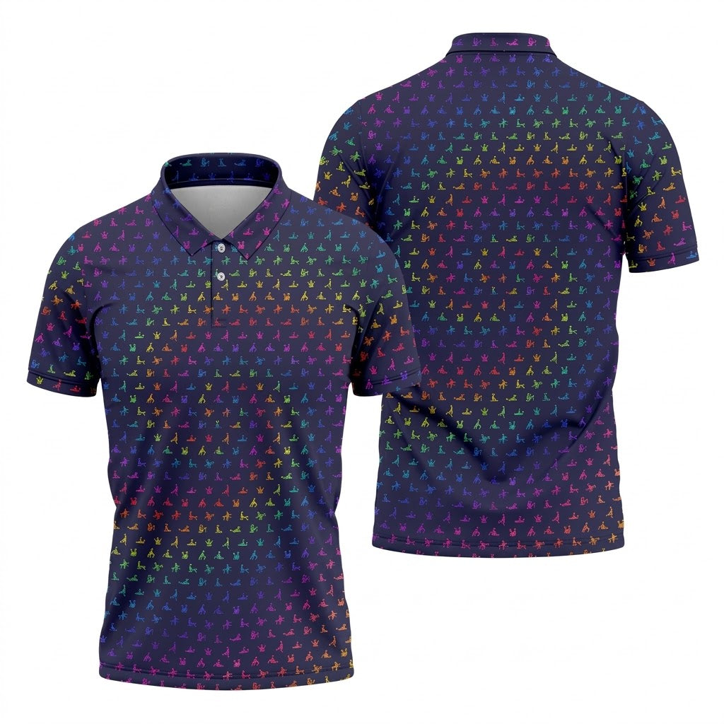Naughty Position Adult Humor Rainbow Effect Men's Golf Polo Shirts, Golf Gift For Men, Golf Shirts For Men