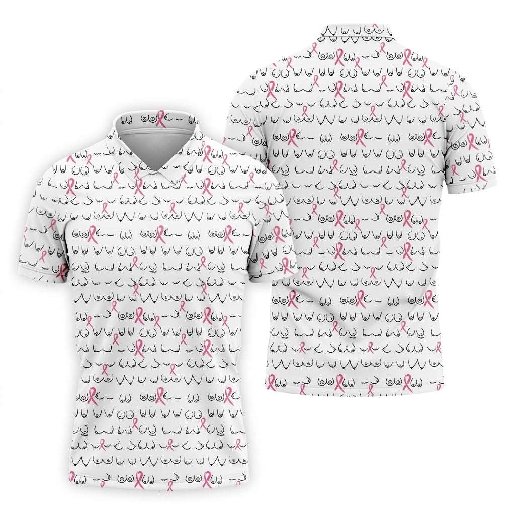 Breast Cancer Golf Shirt, White Golf Shirt Men, Fun Golf Shirts For Men, Cute Golf Shirt, Fun Golf Shirt