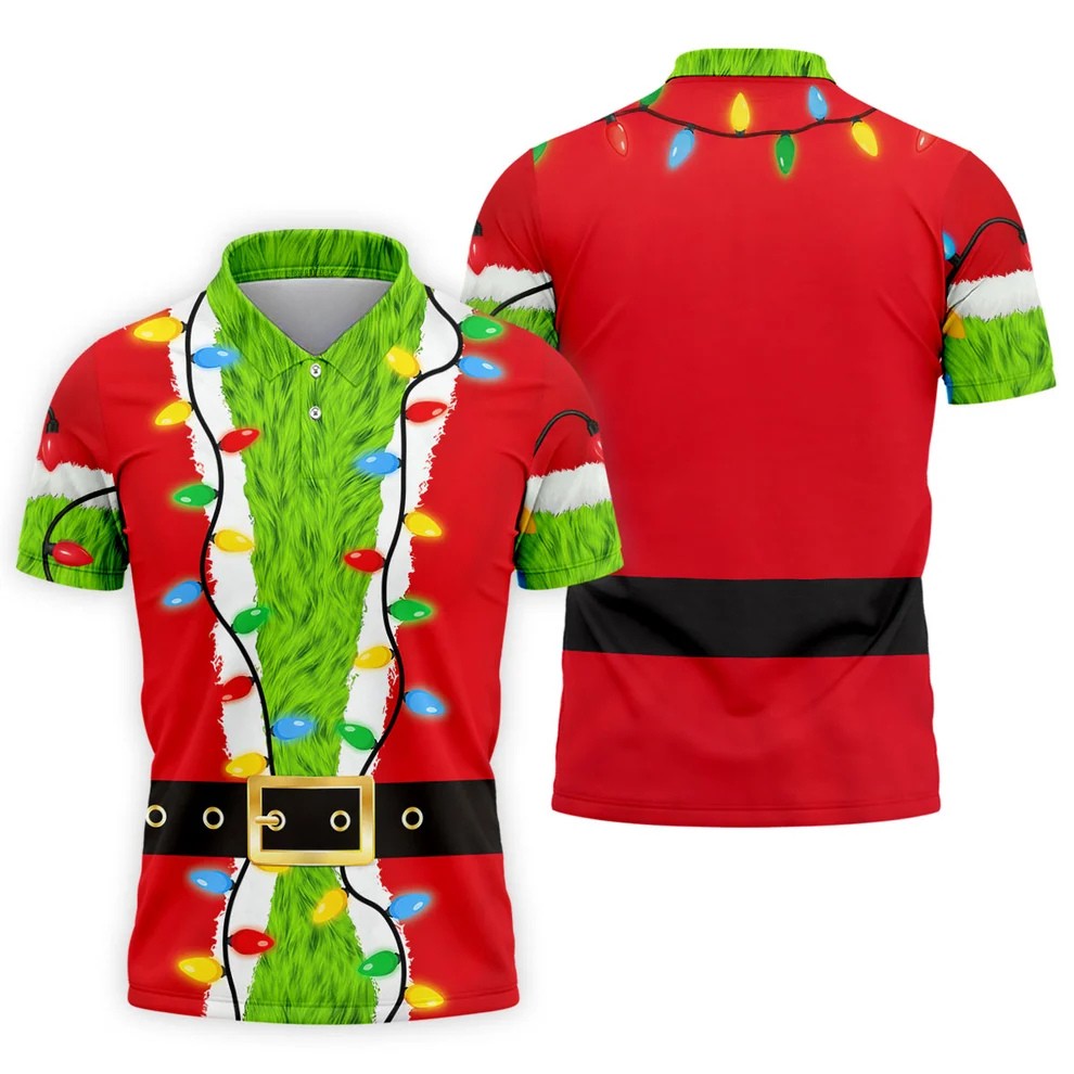 Green Furry Santa Suit Christmas Golf Shirt, Golf Shirts For Men, Golf Polo For Men
