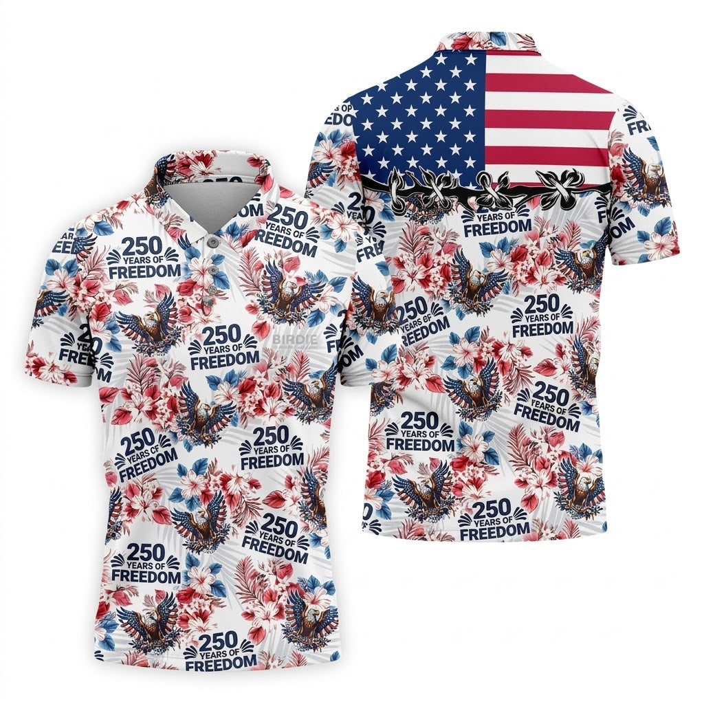 America 250 Years Of Freedom Tropical Vibe Patriotic Golf Shirt, 4th Of July Golf Shirt, Golf Shirts For Men