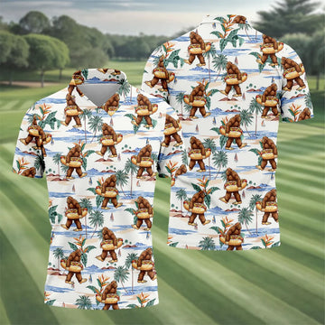 Bigfoot Hot Dog Beach Hawaiian Shirt, Mens Golf Polo, Hawaiian Golf Shirt, Golf Apparel For Men