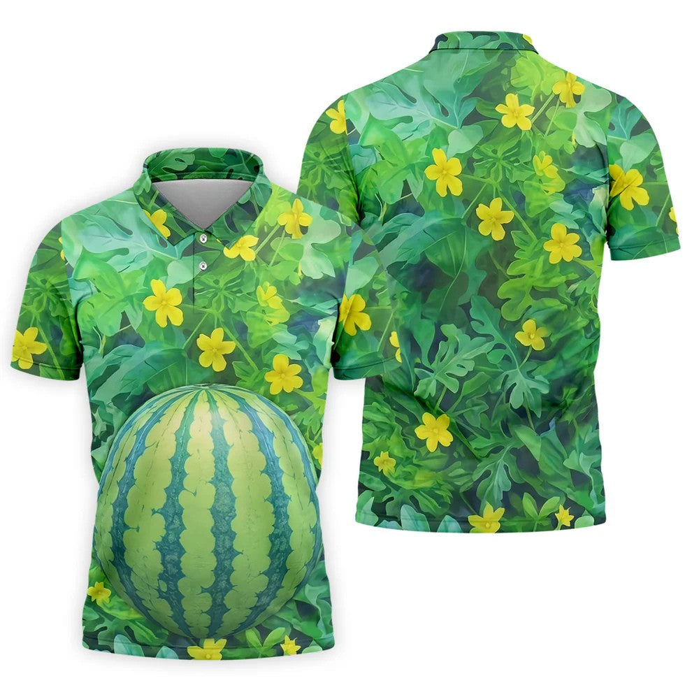 Funny Watermelon Belly Illusion Golf Polo Shirt, Mens Golf Polo, Hawaiian Golf Shirt