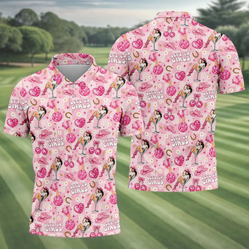Let's Go Girls Pink Cowgirl Golf Polo Shirt, Mens Golf Shirts, Hawaiian Golf Shirt