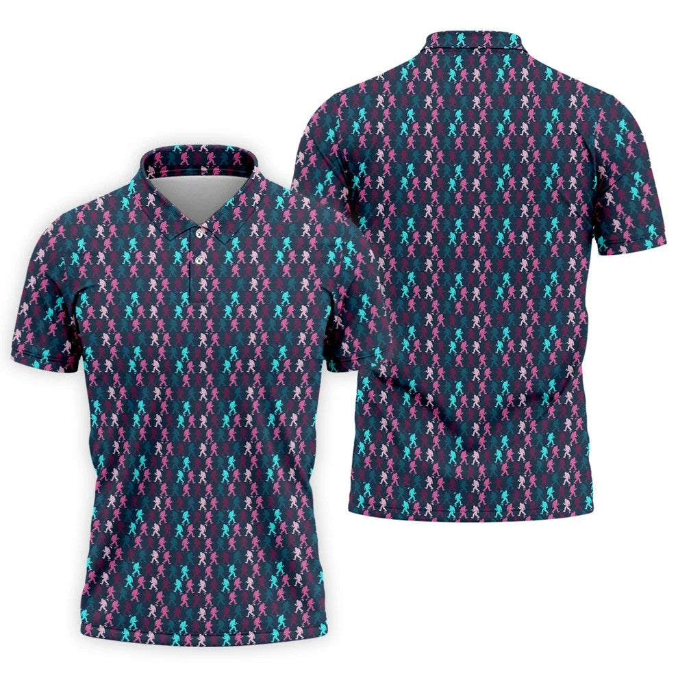 Funny Colorful Bigfoot Golfer Pattern Polo Shirt, Polo Shirts For Men, Mens Golf Shirts