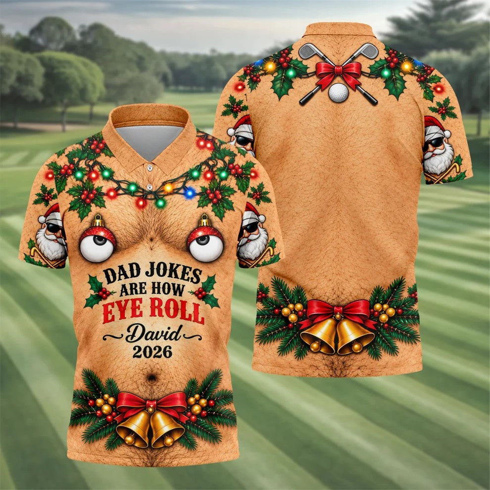 Funny Dad Jokes Eye Roll Christmas Golf Shirt, Golf Gifts For Men, Mens Golf Shirts