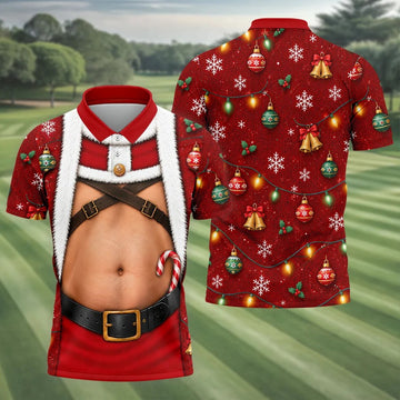 Santa Belly Harness Vest Christmas Golf Shirt, Golf Shirts For Men, Golf Polo For Men