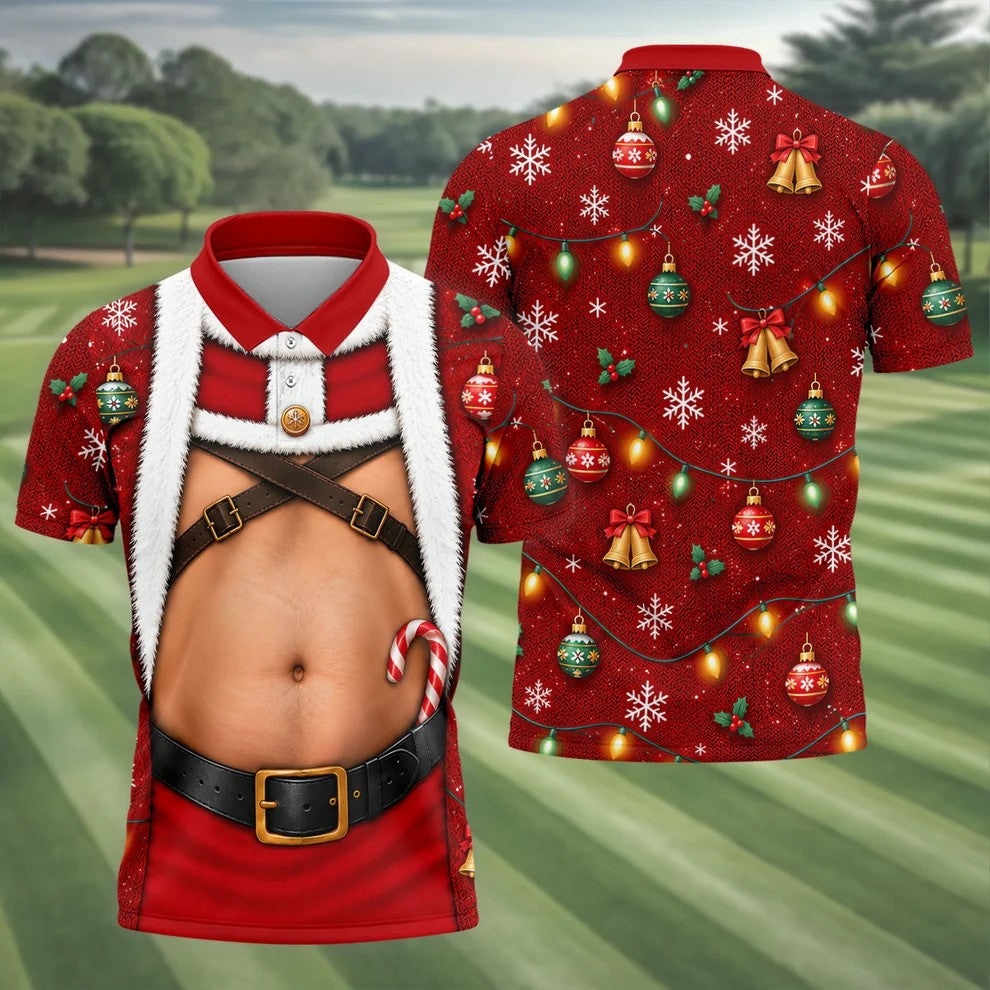 Santa Belly Harness Vest Christmas Golf Shirt, Golf Shirts For Men, Golf Polo For Men