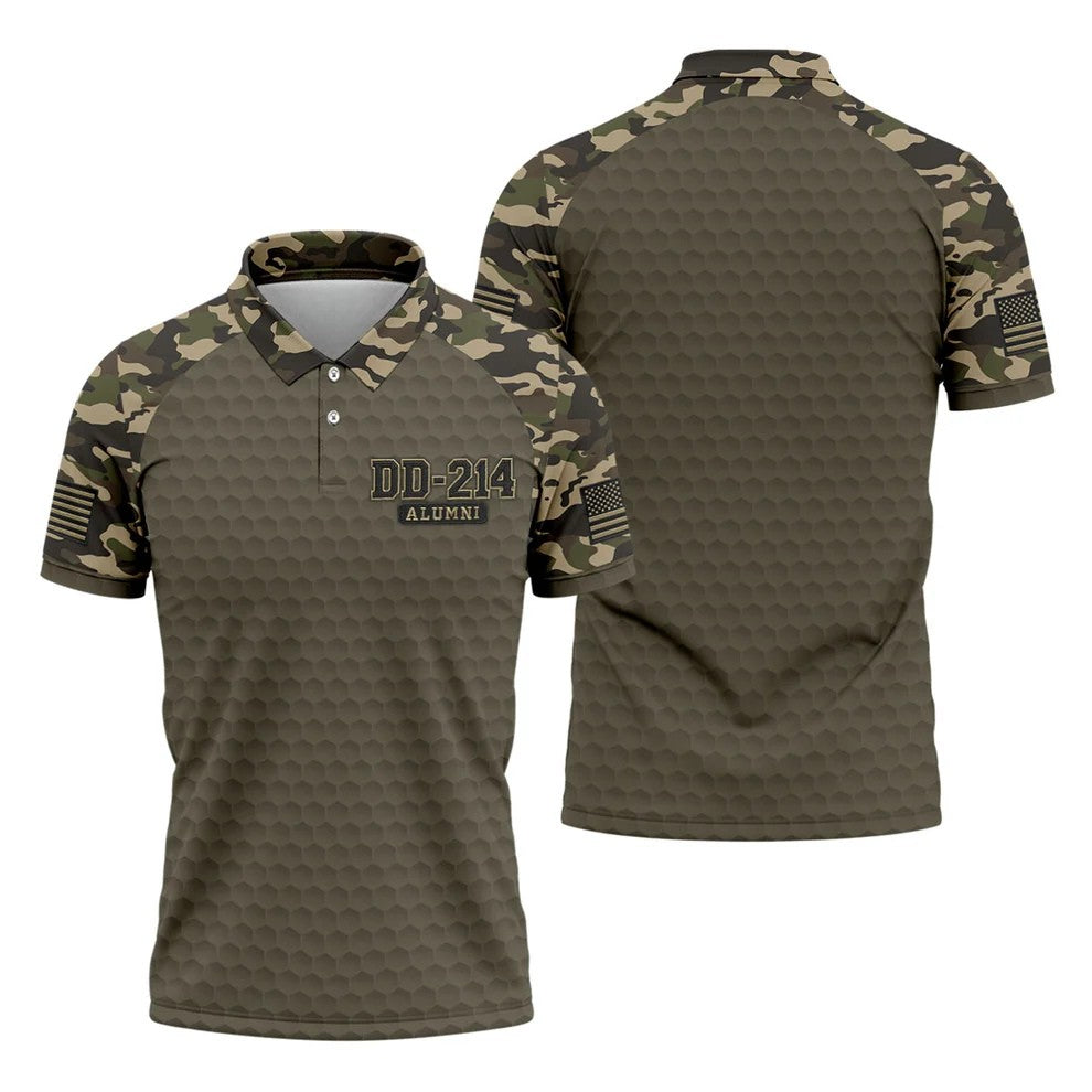 DD-214 Alumni Camo Golf Polo Shirt, Veterans Day Golf Shirt, Mens Golf Shirts