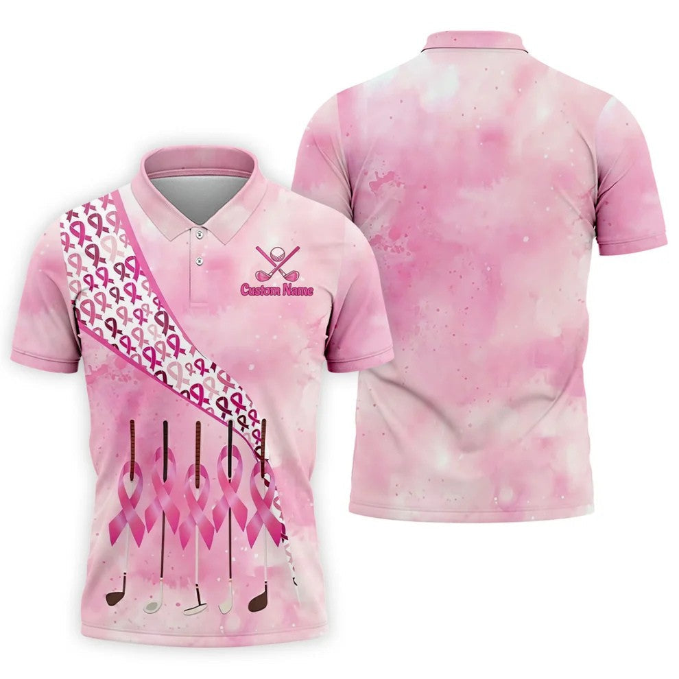 Custom Golf Club Breast Cancer Ribbon Polo Shirt, Mens Golf Shirts, Polo Shirts For Men