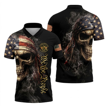 USA 250th Anniversary We The People Patriotic Skull Golf Shirt, 4th Of July Golf Shirts For Men