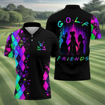 Custom Name Golf Friends Halloween Golf Polo Shirt, Horror Character Shirt, Mens Golf Polo