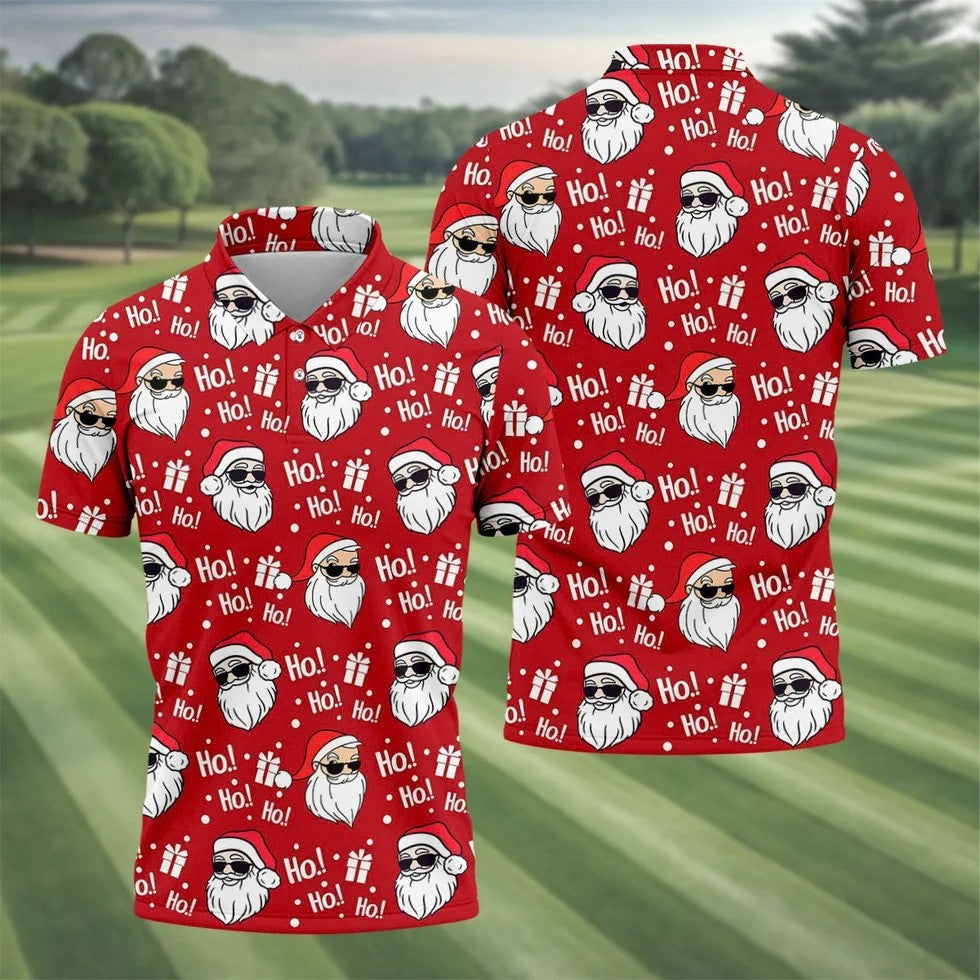 Ho Ho Hole In One Funny Santa Red Christmas Golf Tops For Men, Christmas Golf Shirt, Polo Shirts For Men