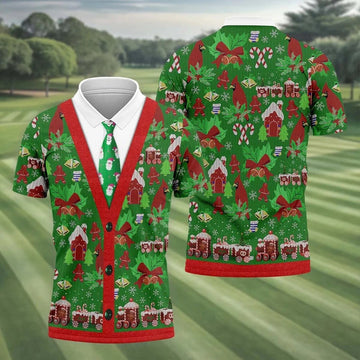 Christmas Pattern Fun Golf Shirts For Men, Christmas Golf Shirt, Unique Gift For Golfer, Polo Shirts For Men