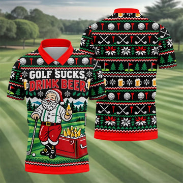 Golf Sucks Drink Beer Christmas Golf Shirt, Funny Mens Golf Shirts, Mens Golf Shirts