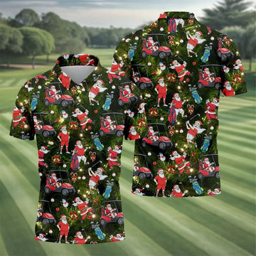 Funny Santa Claus Golf Pose Golf Tops For Men, Polo Shirts For Men, Christmas Golf Shirt, Mens Golf Gift