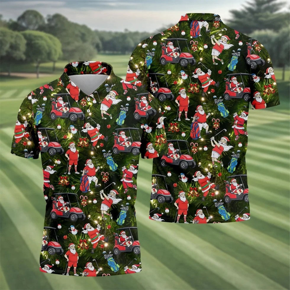 Funny Santa Claus Golf Pose Golf Tops For Men, Polo Shirts For Men, Christmas Golf Shirt, Mens Golf Gift