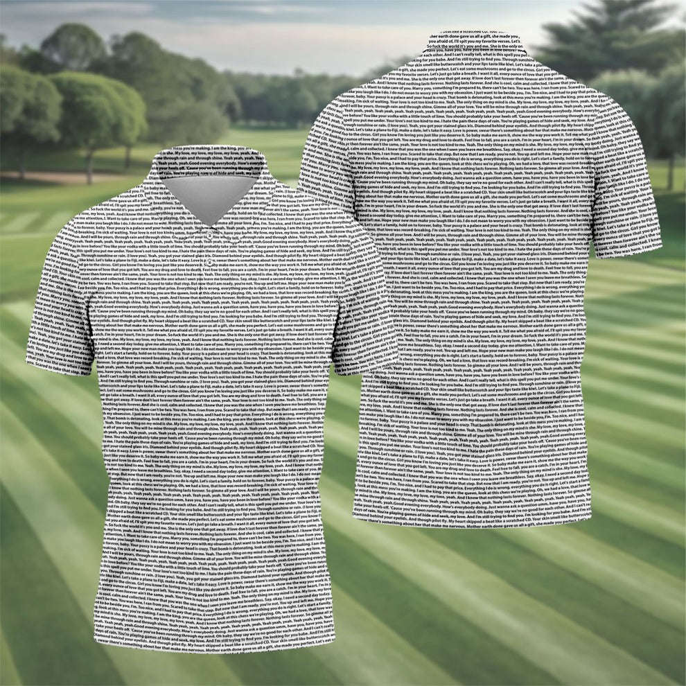 Beige Text Pattern Golf Polo Shirt, Mens Golf Shirts, Golf Apparel For Men