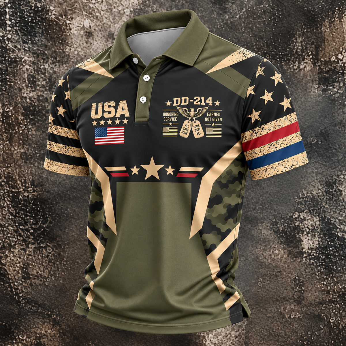 DD-214 USA Stars Camo Golf Polo Shirt, Veterans Day Shirt, Mens Golf Polo Shirts