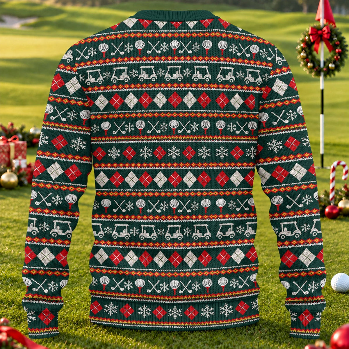 Santa Swing Fair Isle Ugly Christmas Sweater, Golf Lover Gifts, Holiday Party Sweater