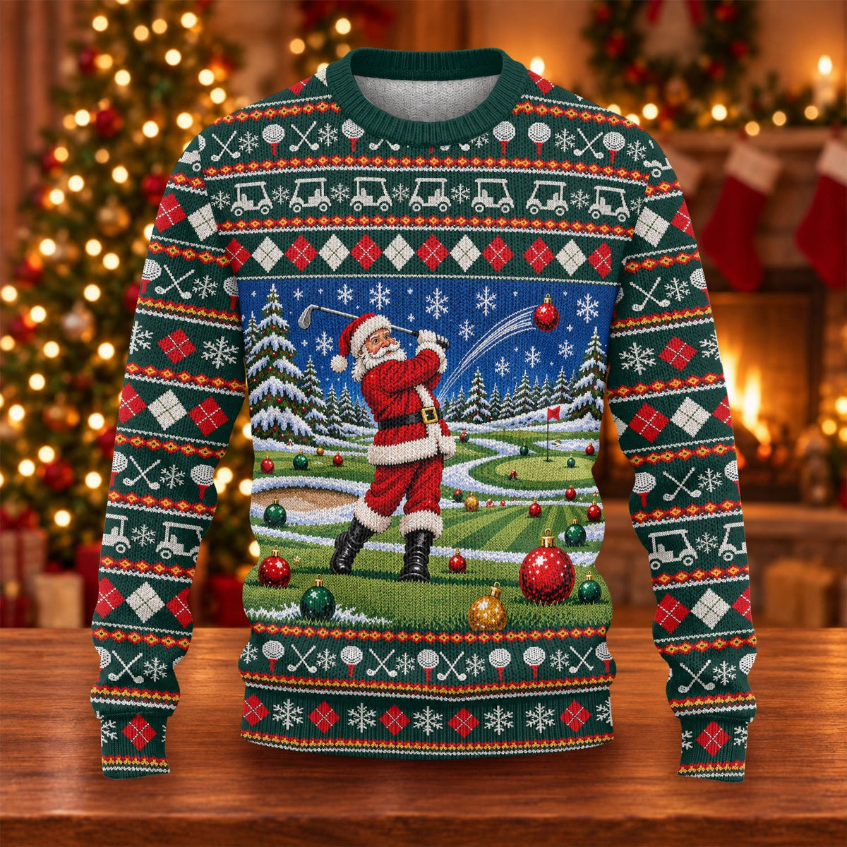 Santa Swing Fair Isle Ugly Christmas Sweater, Golf Lover Gifts, Holiday Party Sweater