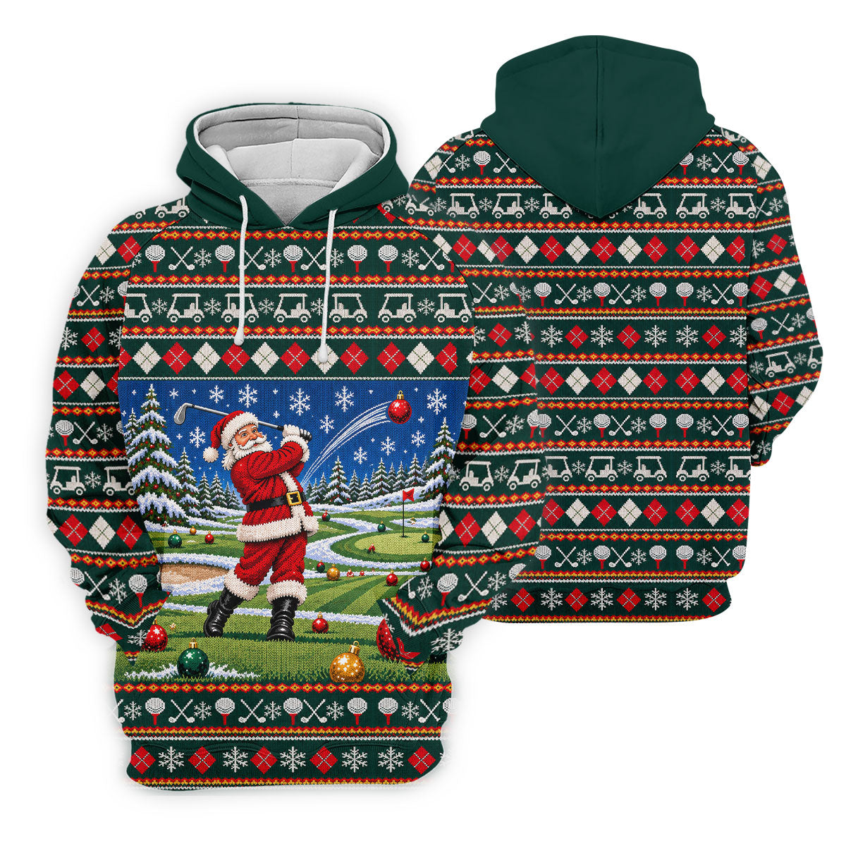 Santa Swing Fair Isle Christmas Golf Shirt, Ladies Golf Shirts, Golf Shirts For Women