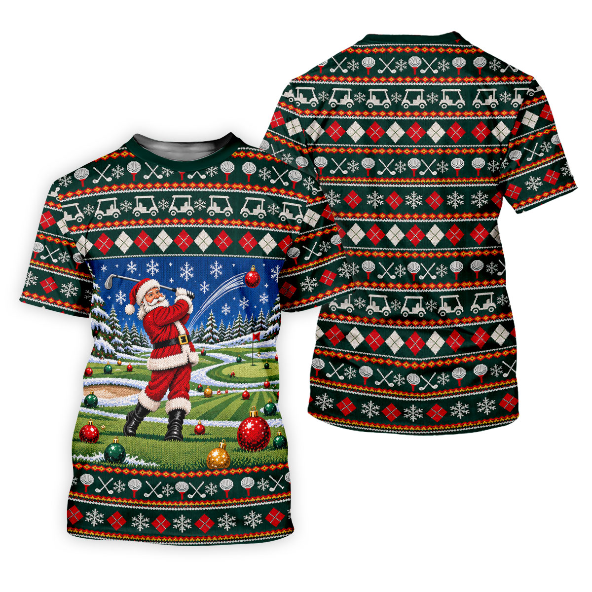 Santa Swing Fair Isle Christmas Golf Shirt, Ladies Golf Shirts, Golf Shirts For Women