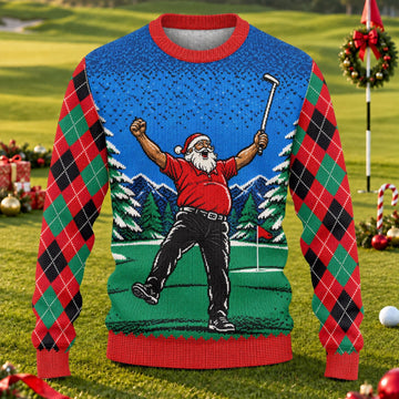 Cheering Santa Golf Scene Ugly Christmas Sweater, Golf Lover Gifts, Christmas Gifts