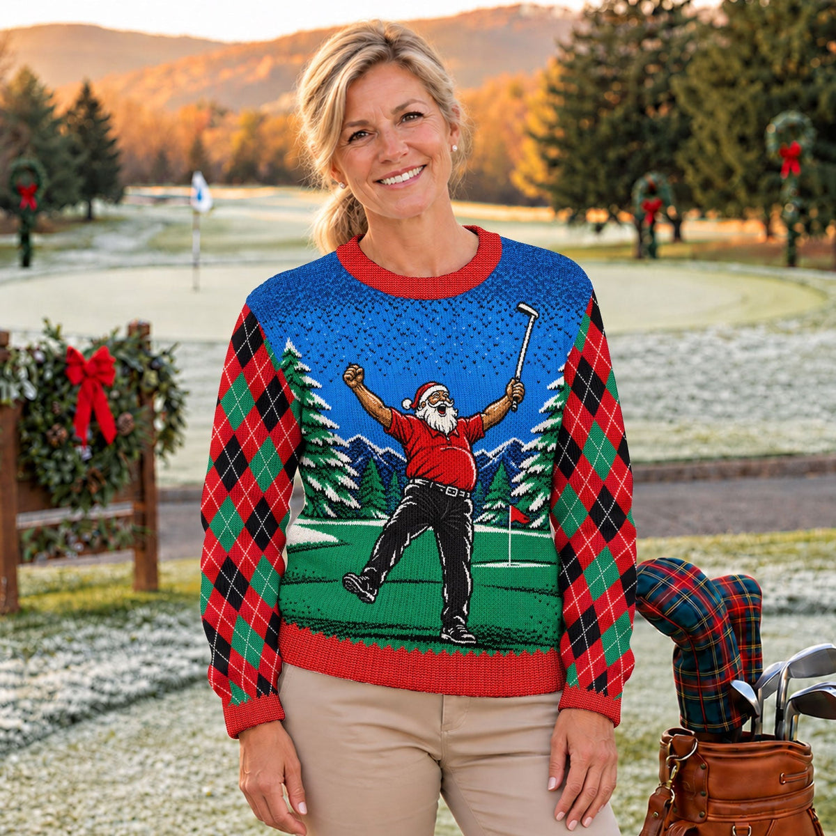 Cheering Santa Golf Scene Ugly Christmas Sweater, Golf Lover Gifts, Christmas Gifts
