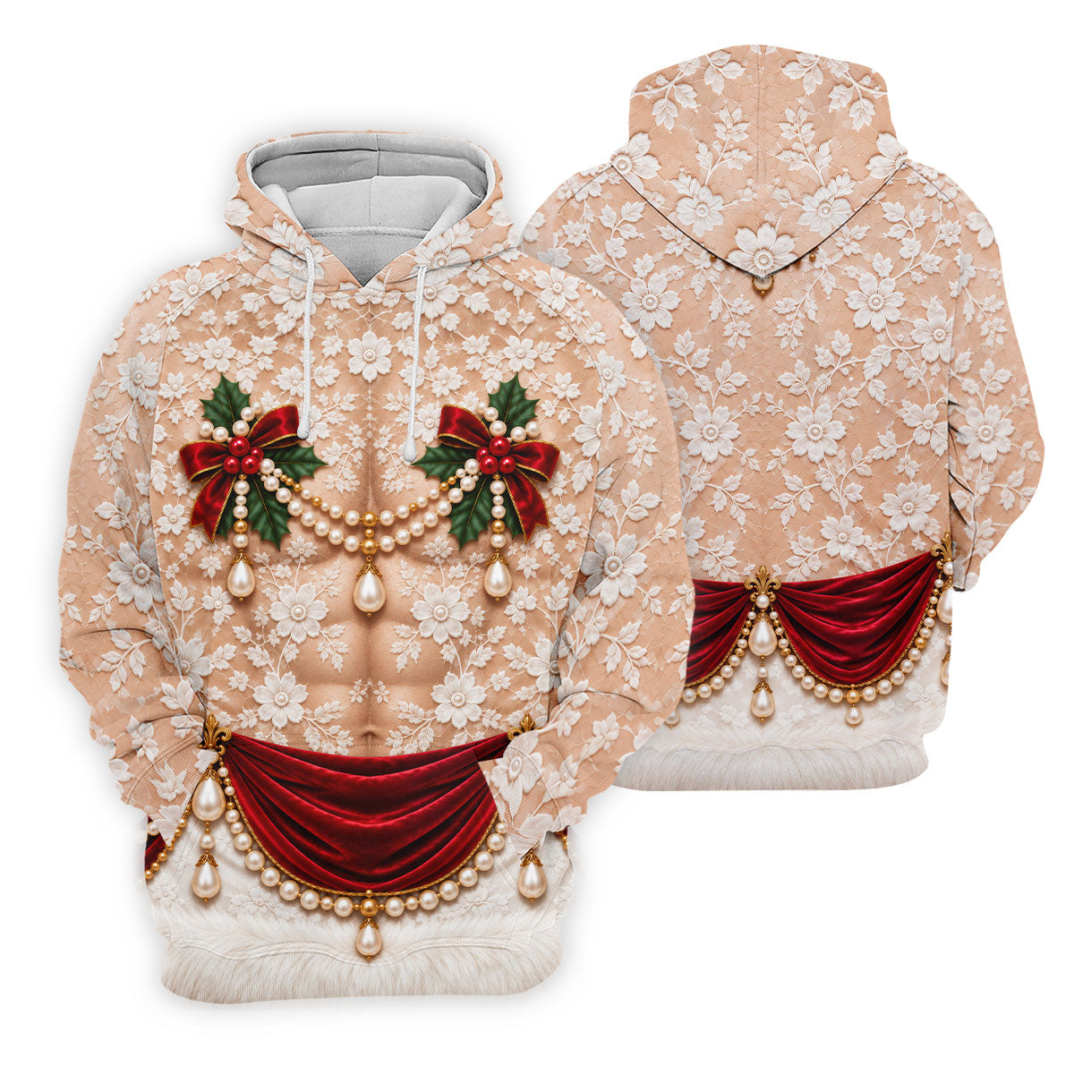 White Lace Pearls Christmas Golf Shirt, Funny Mens Golf Shirts, Golf Shirts For Men