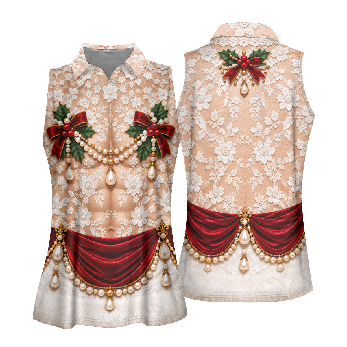 White Lace Pearls Christmas Golf Shirt, Golf Shirts For Women, Womens Golf Clothing